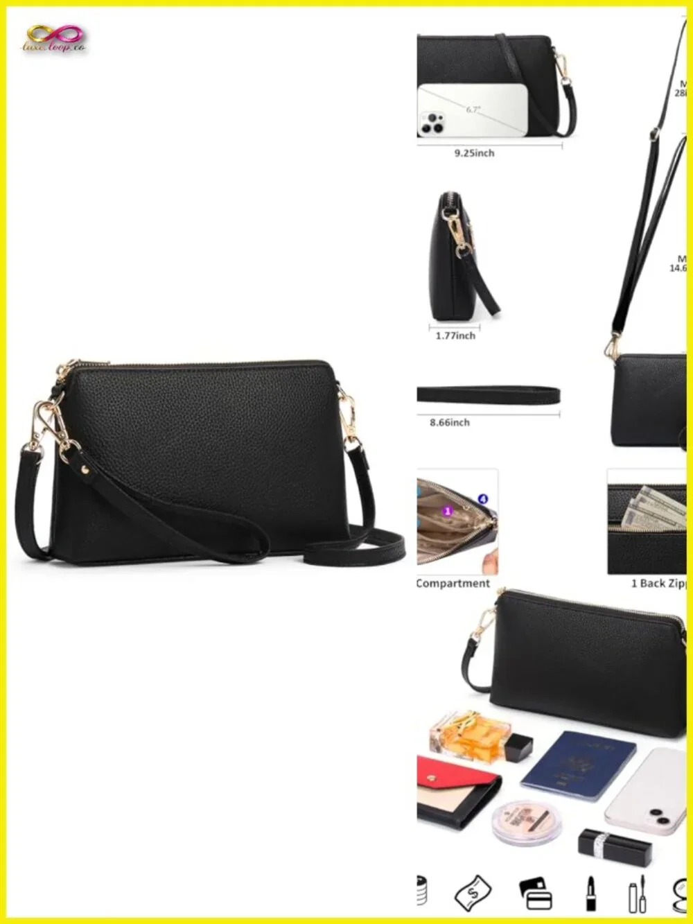 Crossbody Bag for Women RFID Blocking Leather Handbag with Wristlet Strap
